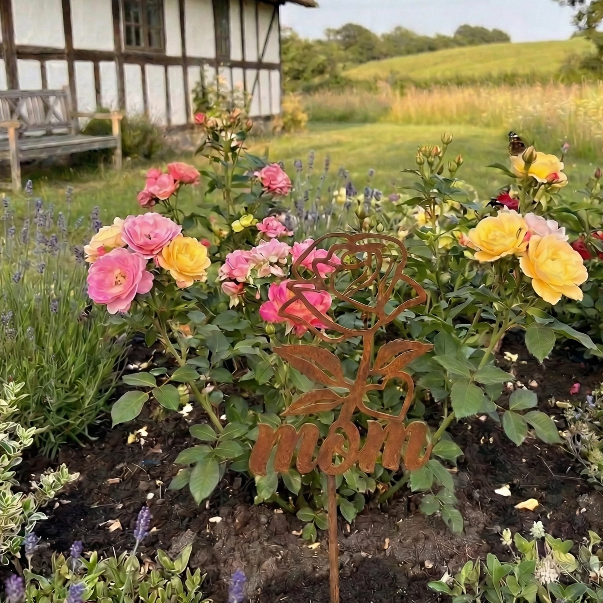 rose til mor i cortenstål figur 7x11 cm i have | www.onlinesmeden.dk